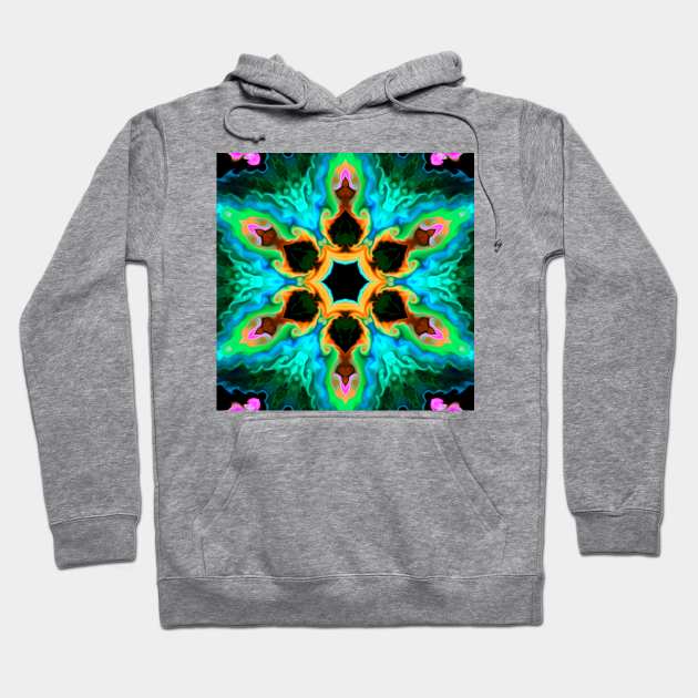 Psychedelic Hippie Teal Orange and Black Hoodie by WormholeOrbital